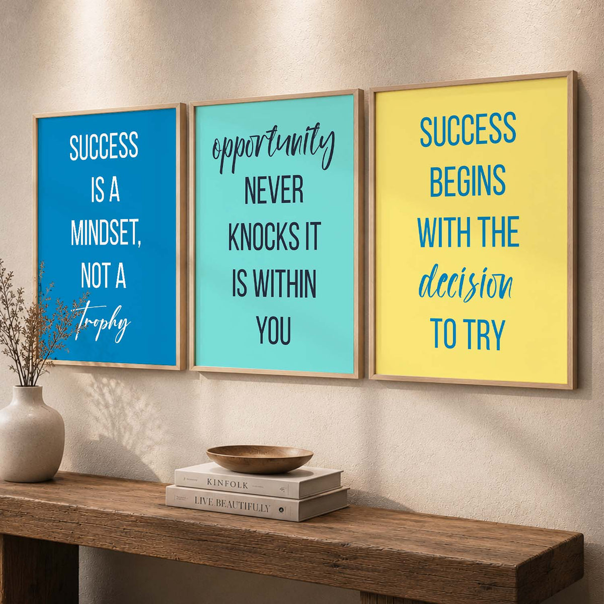 Success Motivational Typography Triptych Digital Art