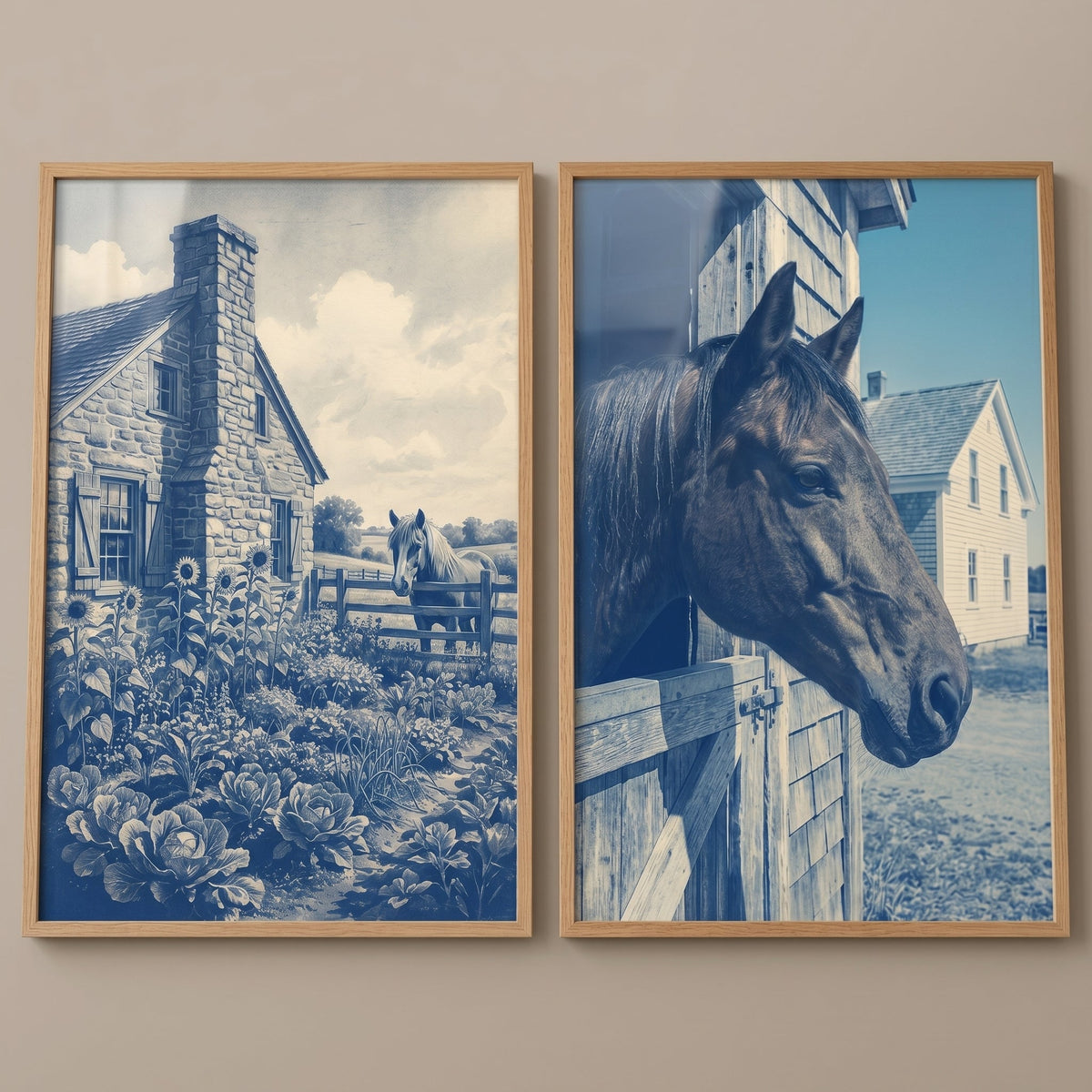 Rustic Farmhouse Blue Digital Art Set