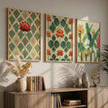Botanical Lotus and Tropical Leaves Triptych