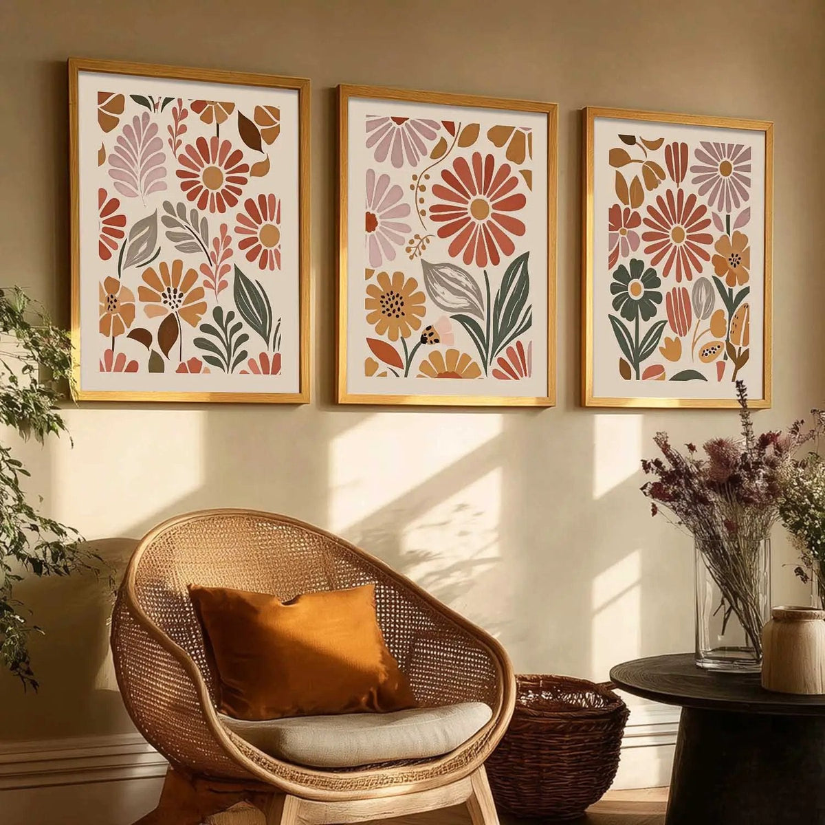Boho Botanical Meadow Triptych