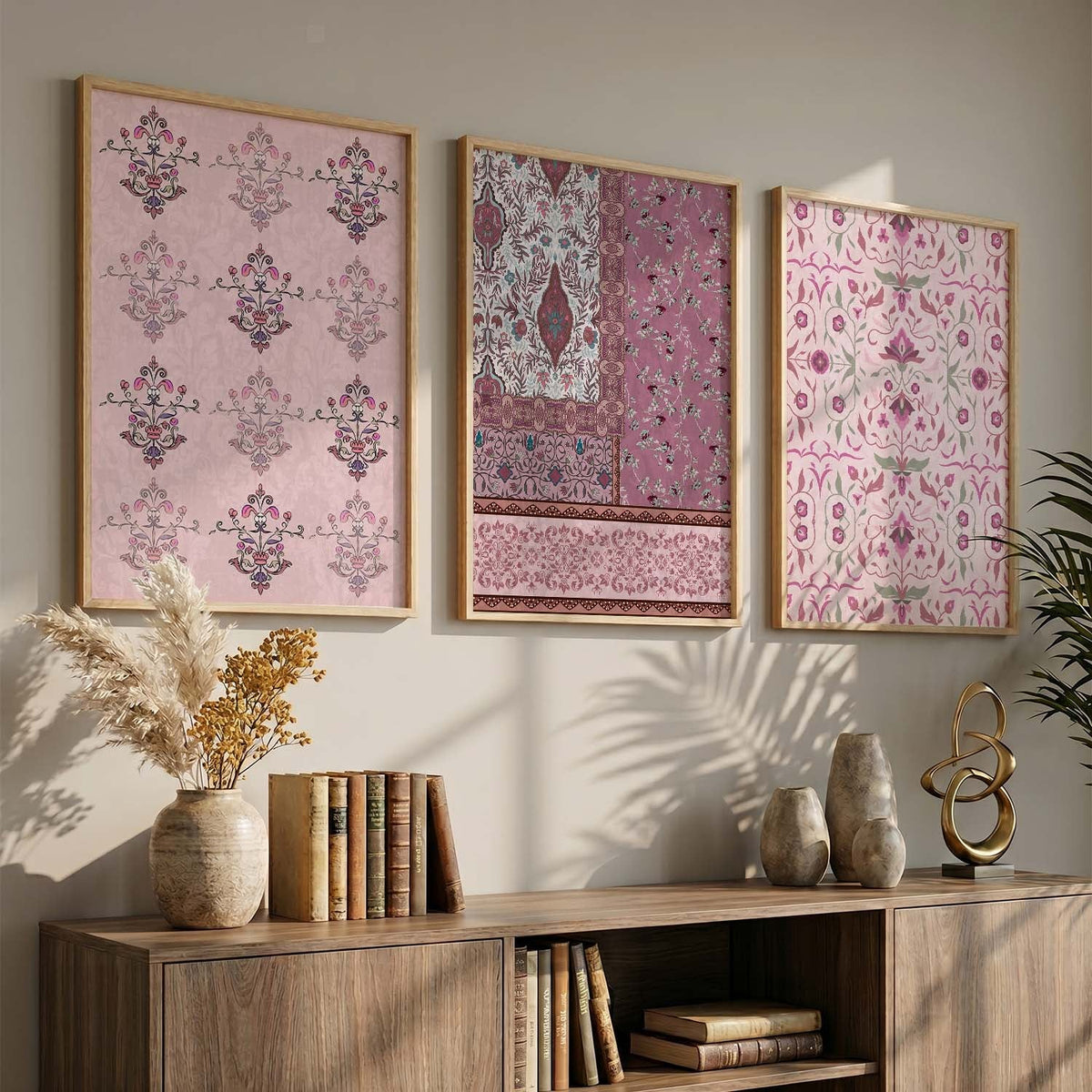Pink Floral Tapestry Triptych Digital Art