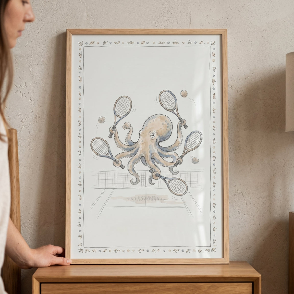 Octopus Playing Tennis Digital Art Print