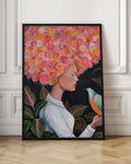 Woman with Floral Hair and Bird Digital Art