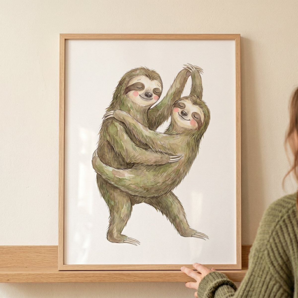 Dancing Sloths Watercolor Digital Art