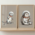 Space Explorer Animals Digital Art Print Set
