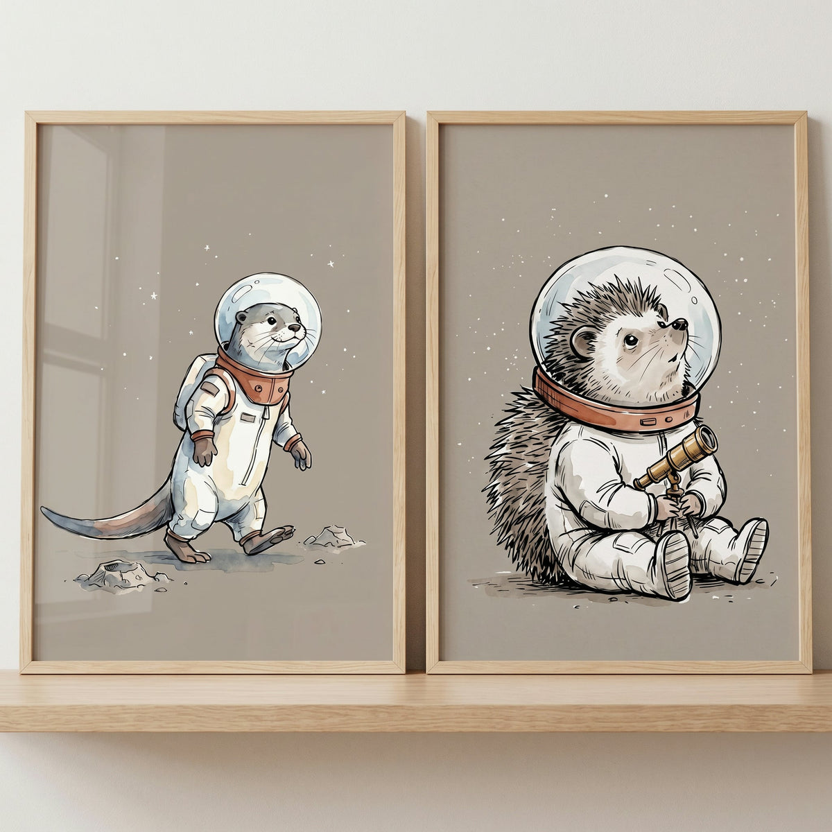 Space Explorer Animals Digital Art Print Set
