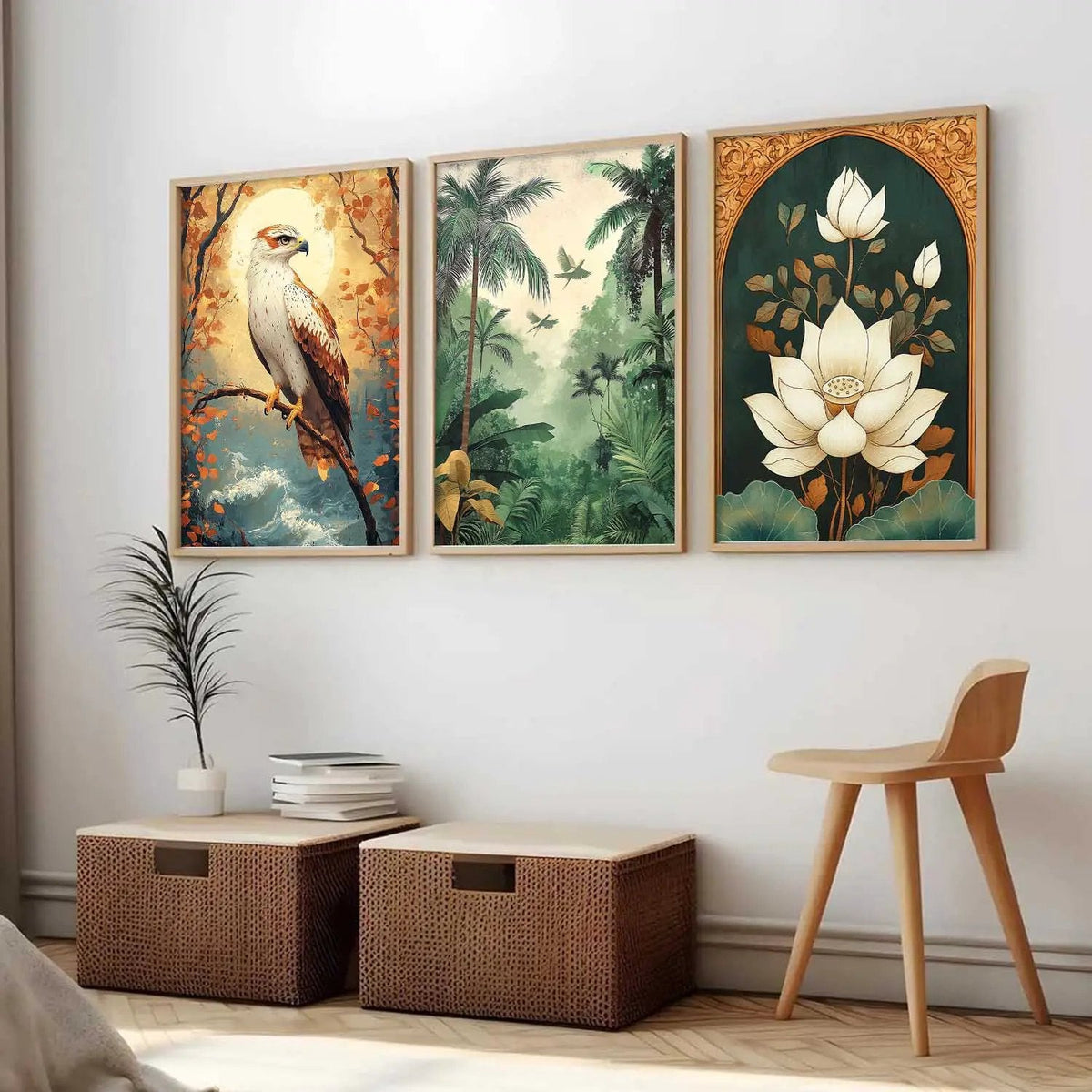 Botanical and Wildlife Triptych Digital Art Collection