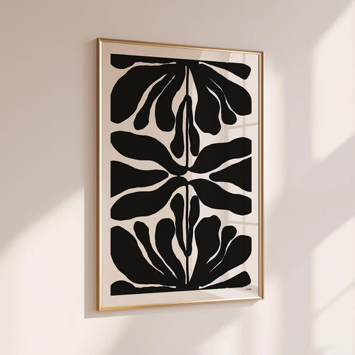 Abstract Botanical Black and Beige Digital Wall Art