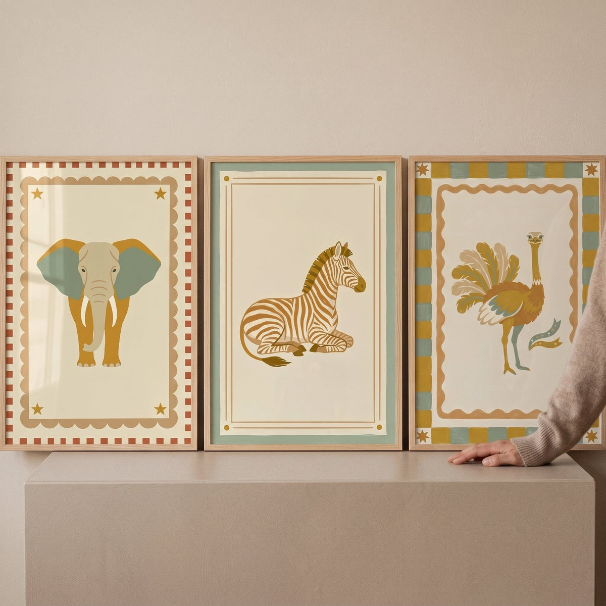 Vintage Safari Animal Trio Digital Art Set