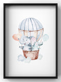 Elephant and Alligator Hot Air Balloon Watercolor Digital Artwork