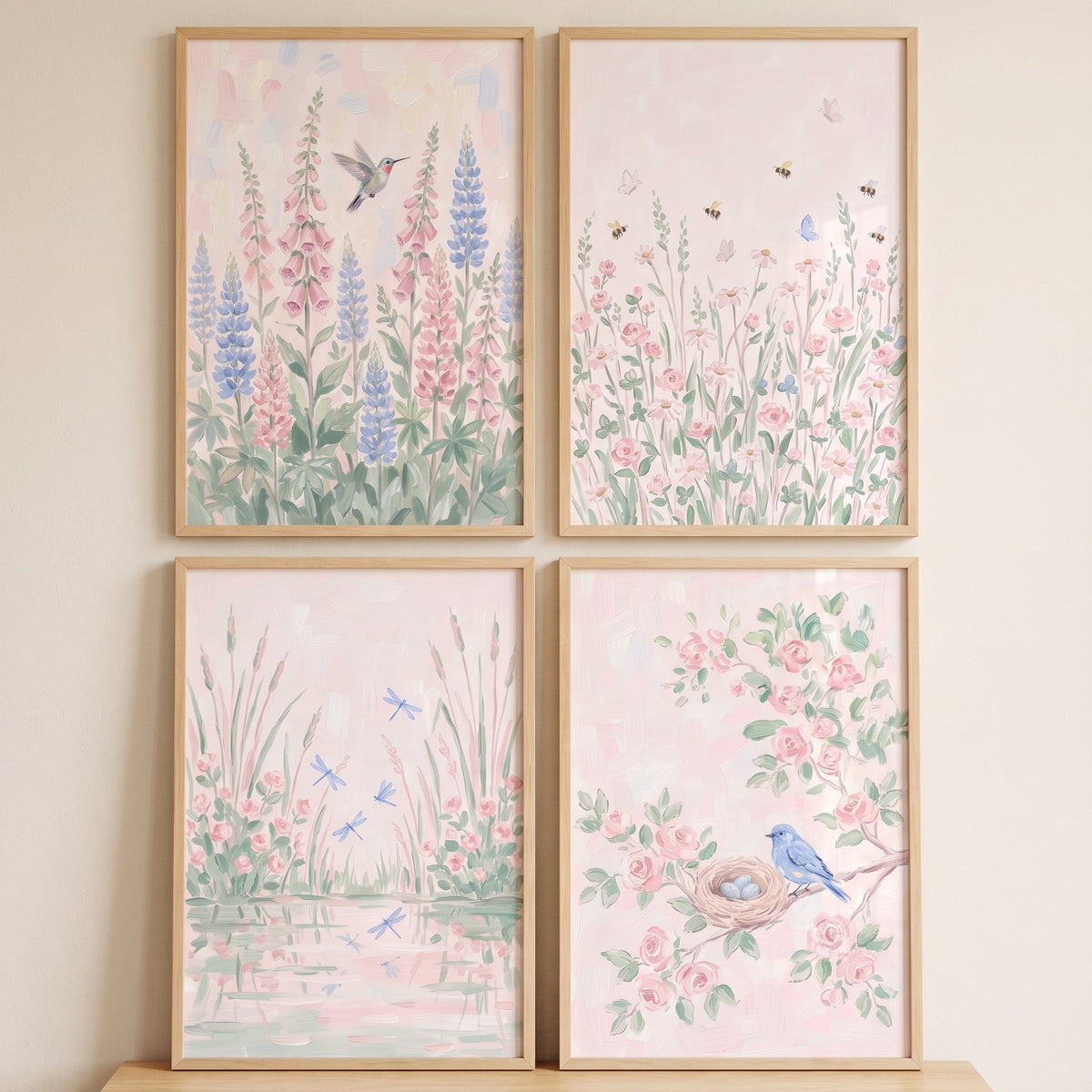 Pastel Botanical Garden Quadruplet Digital Art Set