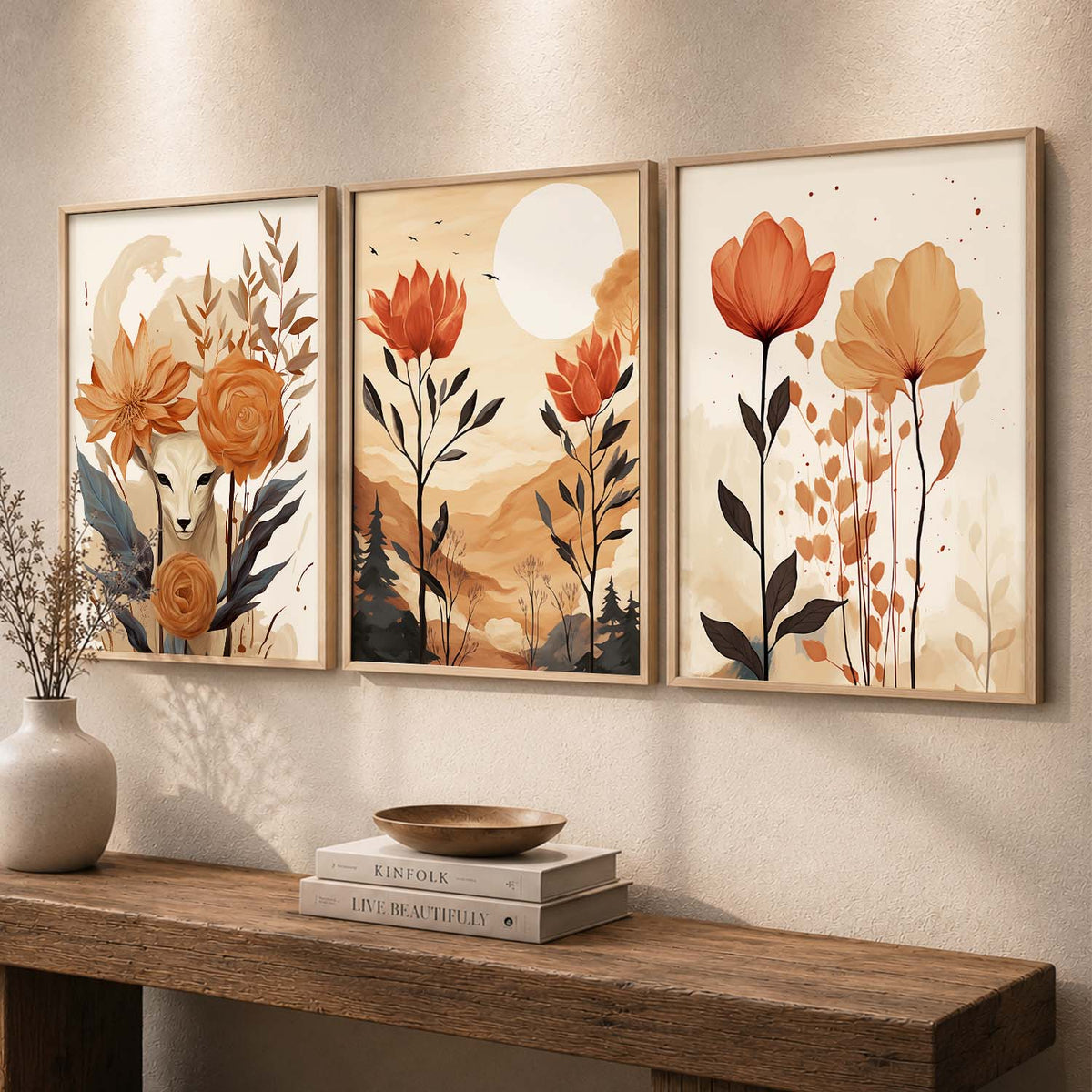 Boho Sunset Flora Triptych