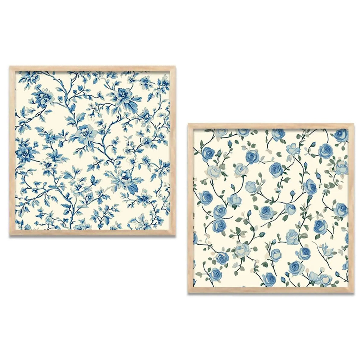 Chic Blue Floral Botanical Digital Art Set