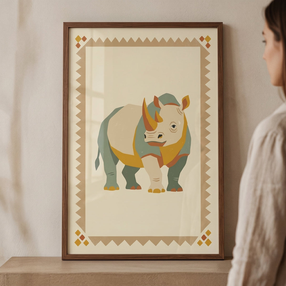 Abstract Boho Rhino Digital Art Print