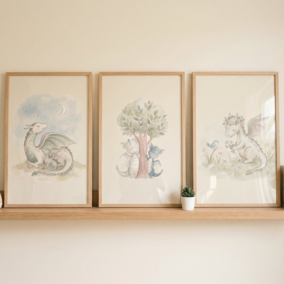 Watercolor Dragon Nursery Triptych