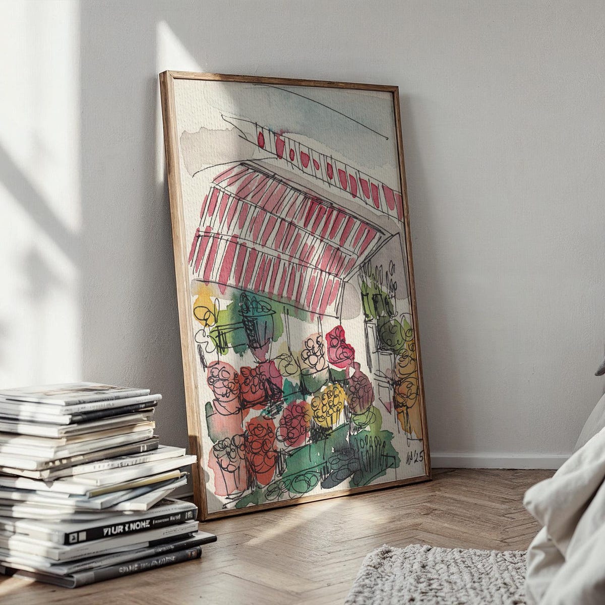 Parisian Flower Market Watercolor Digital Art