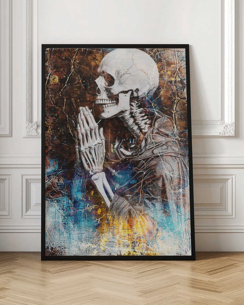 Praying Skeleton Grunge Digital Art