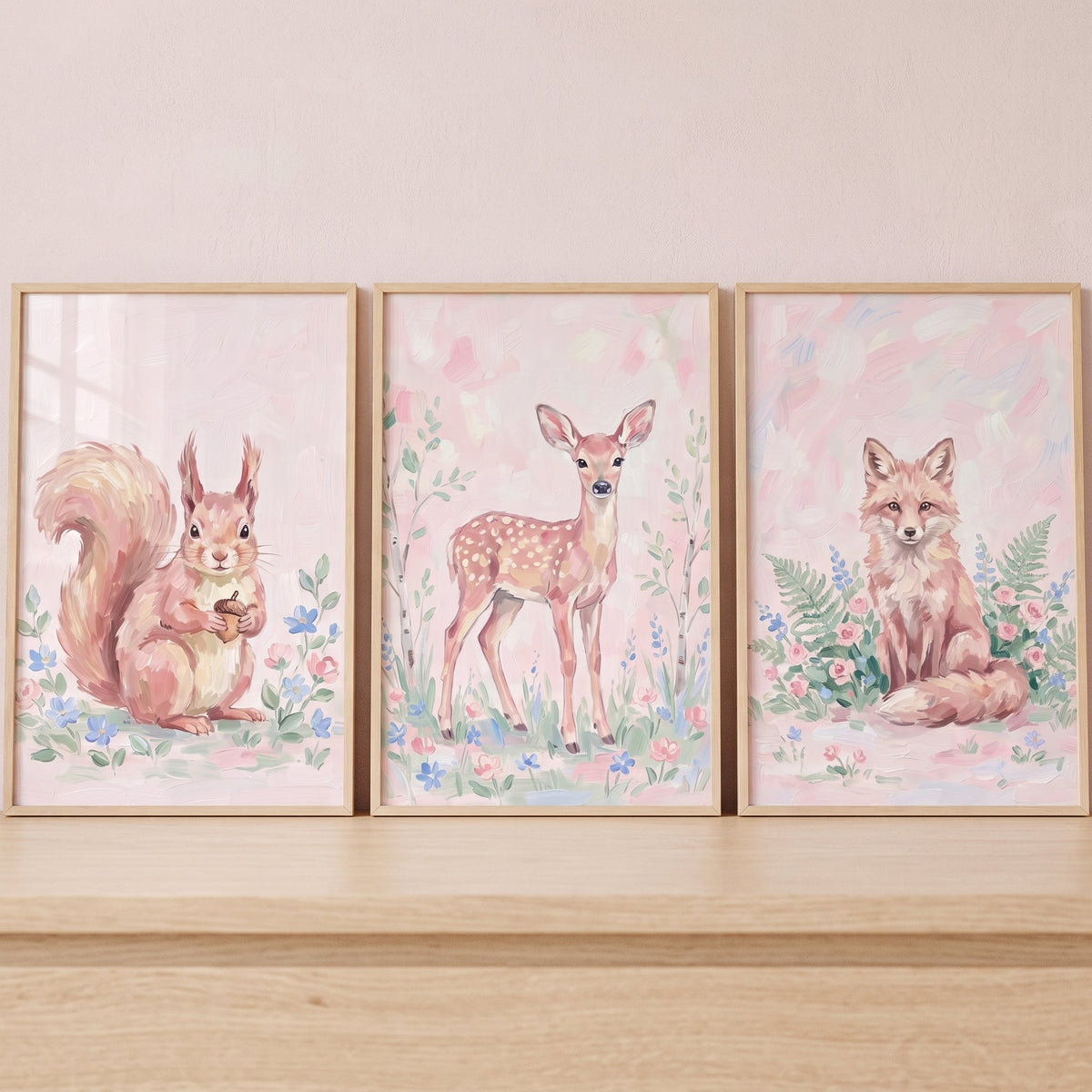 Enchanting Woodland Animals Digital Art Trio
