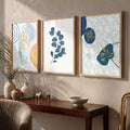 Blue and Gold Botanical Triptych Digital Art