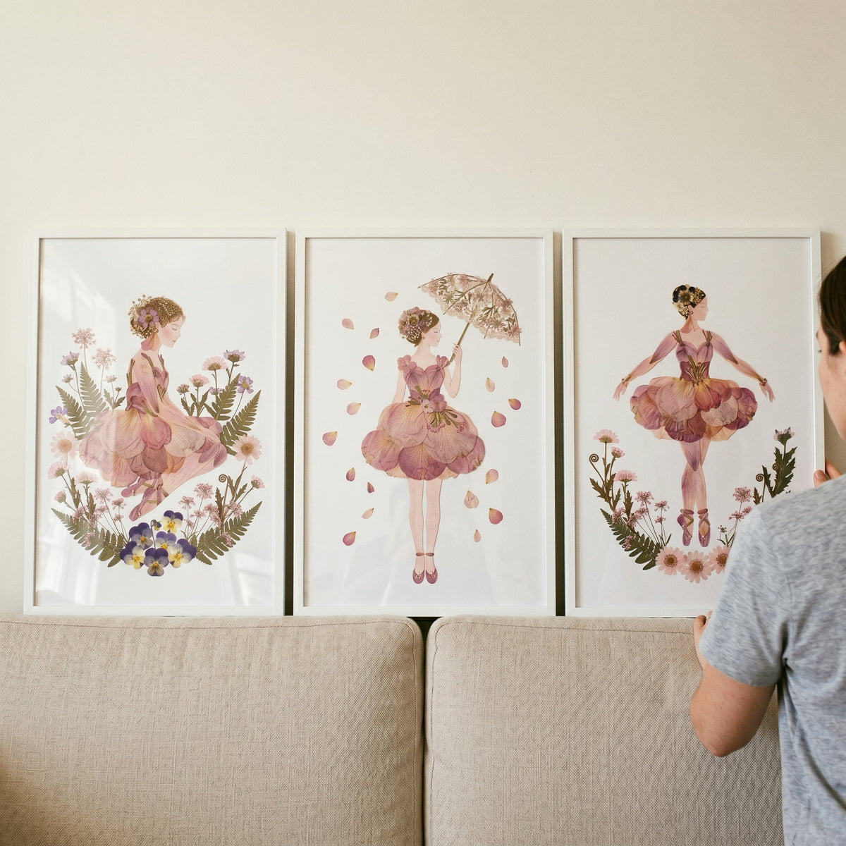 Pressed Flower Ballerina Digital Art Set of 3