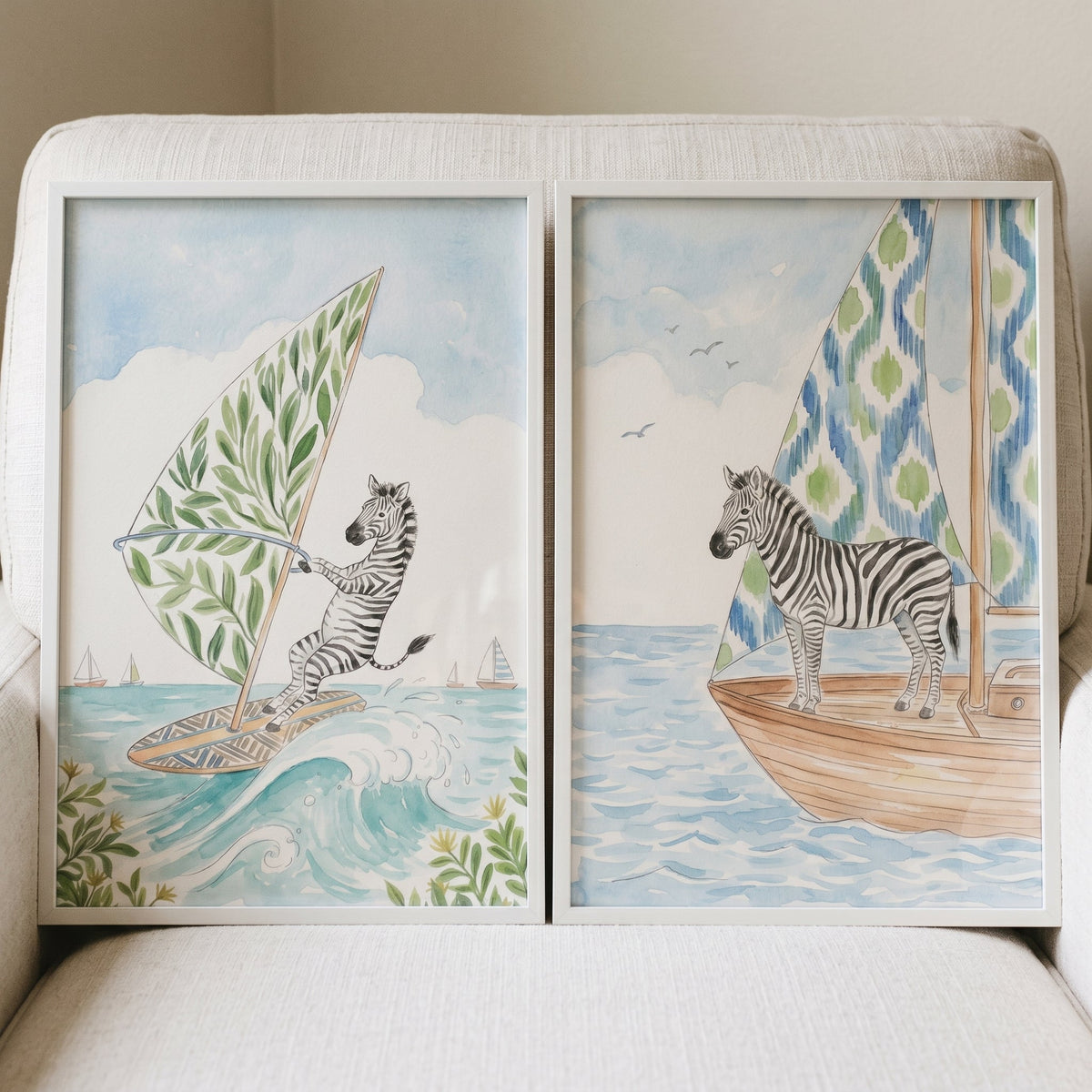 Whimsical Zebra Sailing Digital Art Set