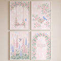 Pink Floral and Bird Watercolor Wall Art Set of 4