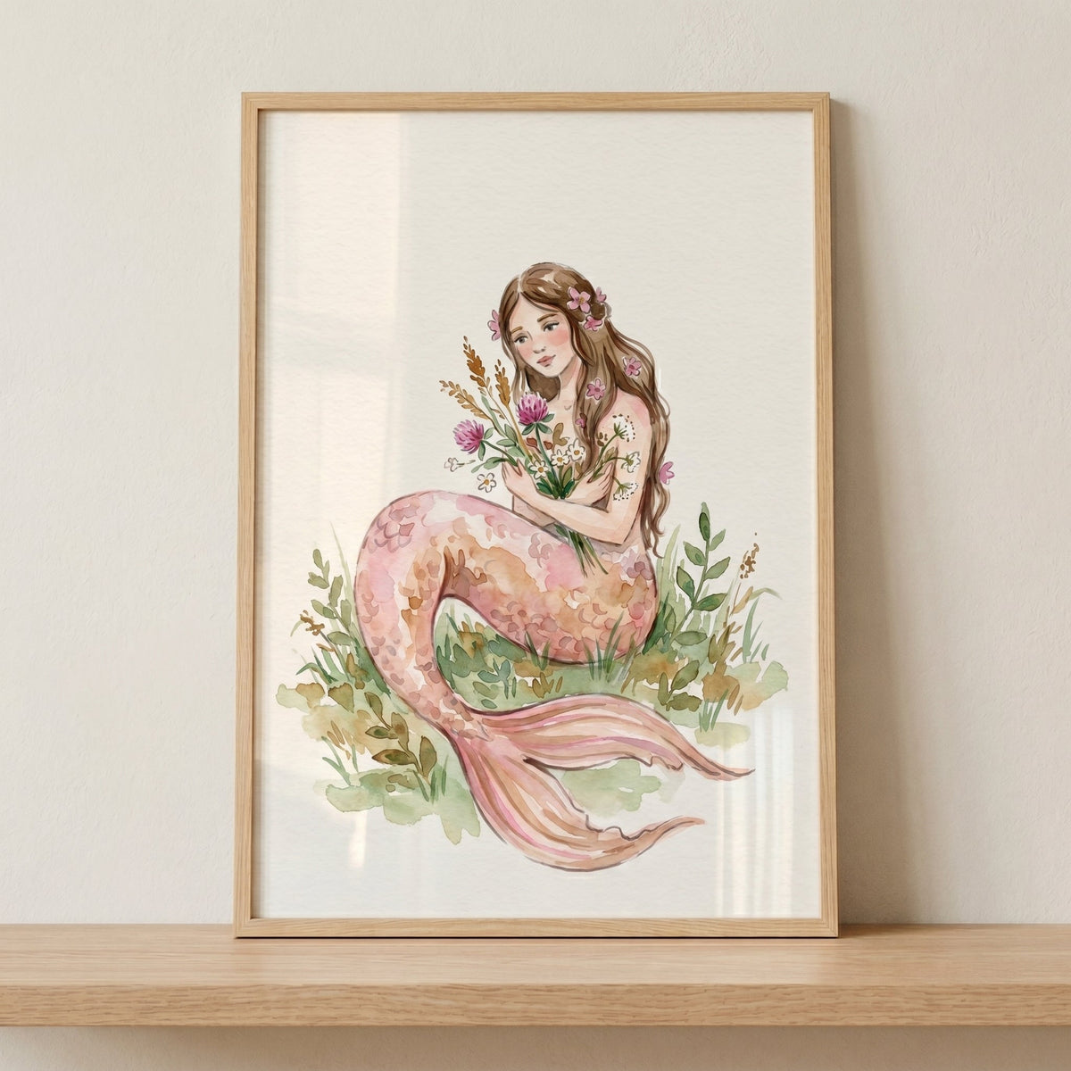 Watercolor Woodland Mermaid Digital Art Print