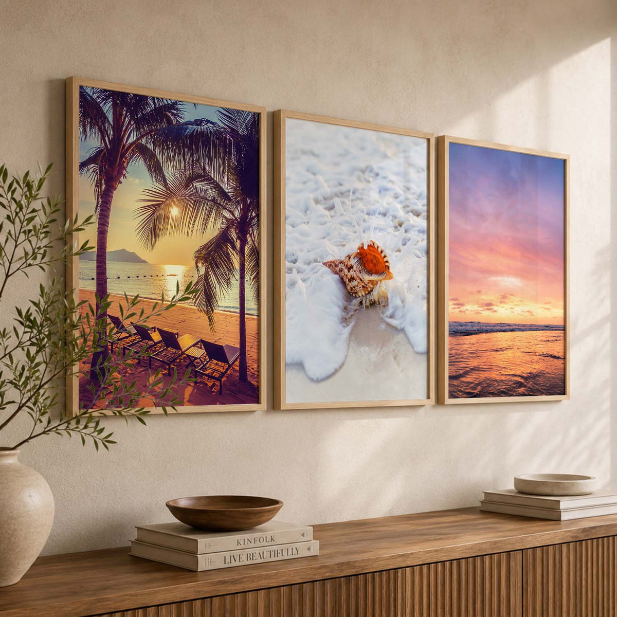 Tropical Sunset Beach Triptych