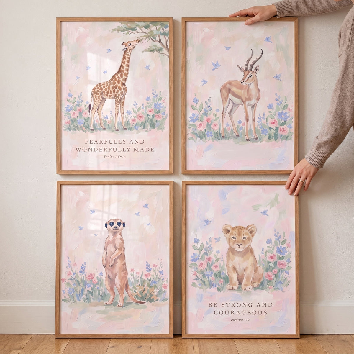 Safari Animals Christian Nursery Digital Art Prints Set