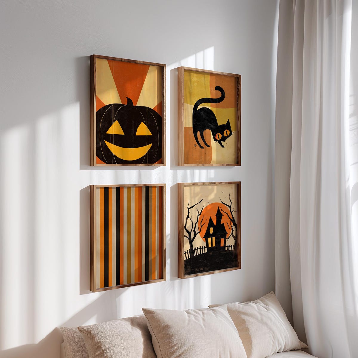 Retro Halloween Wall Art Gallery Set