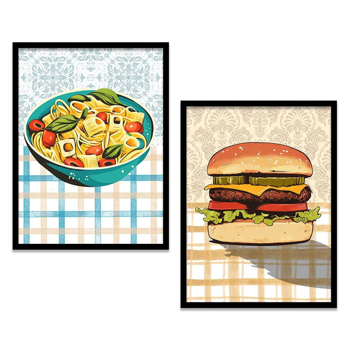 Retro Pasta and Burger Kitchen Digital Art Pair