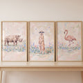 Charming Safari Animals Watercolor Triptych