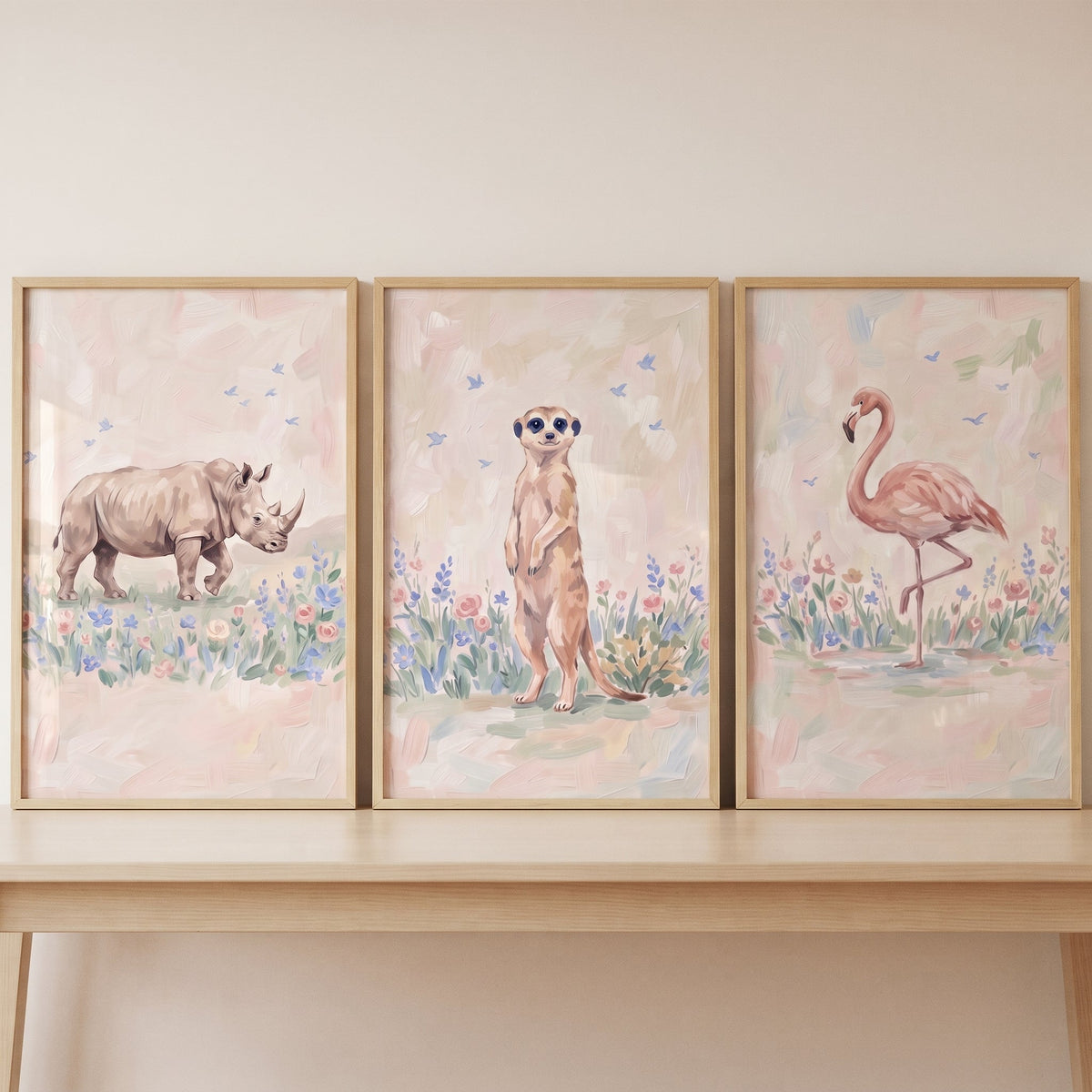 Charming Safari Animals Watercolor Triptych