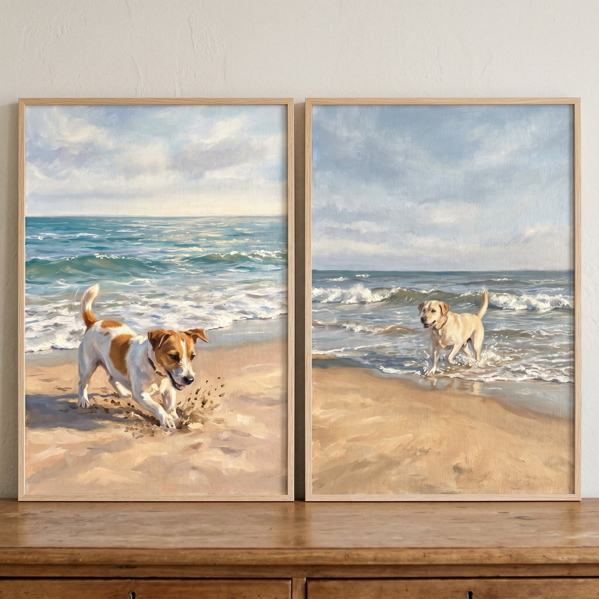 Playful Pups at the Beach Digital Art Set
