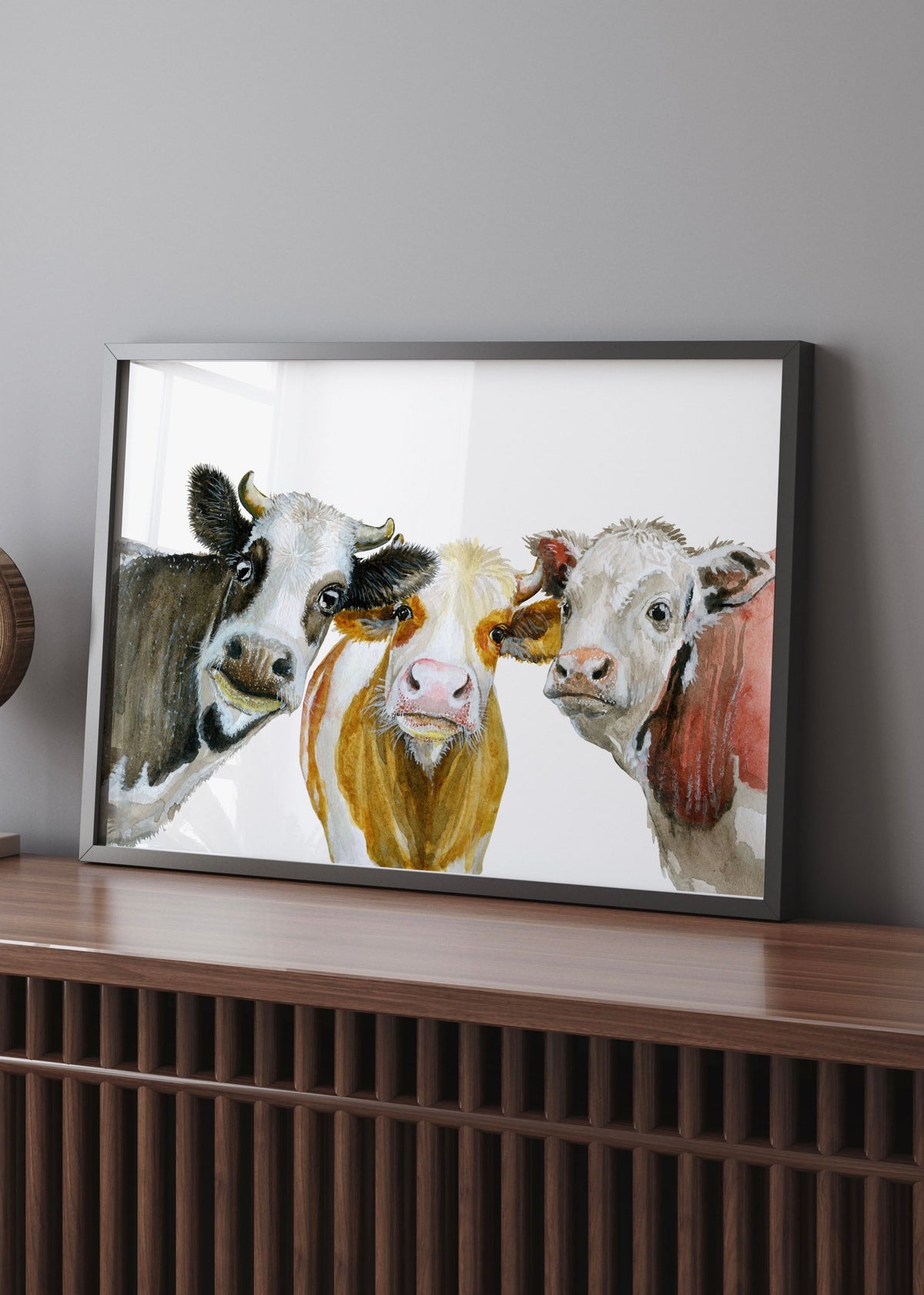Three Friendly Cows Watercolor Digital Artwork