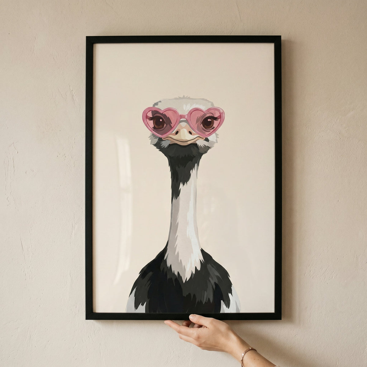 Chic Ostrich in Heart Glasses Digital Artwork
