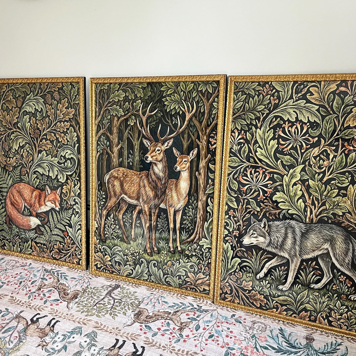 Enchanted Forest Animals Triptych Digital Art