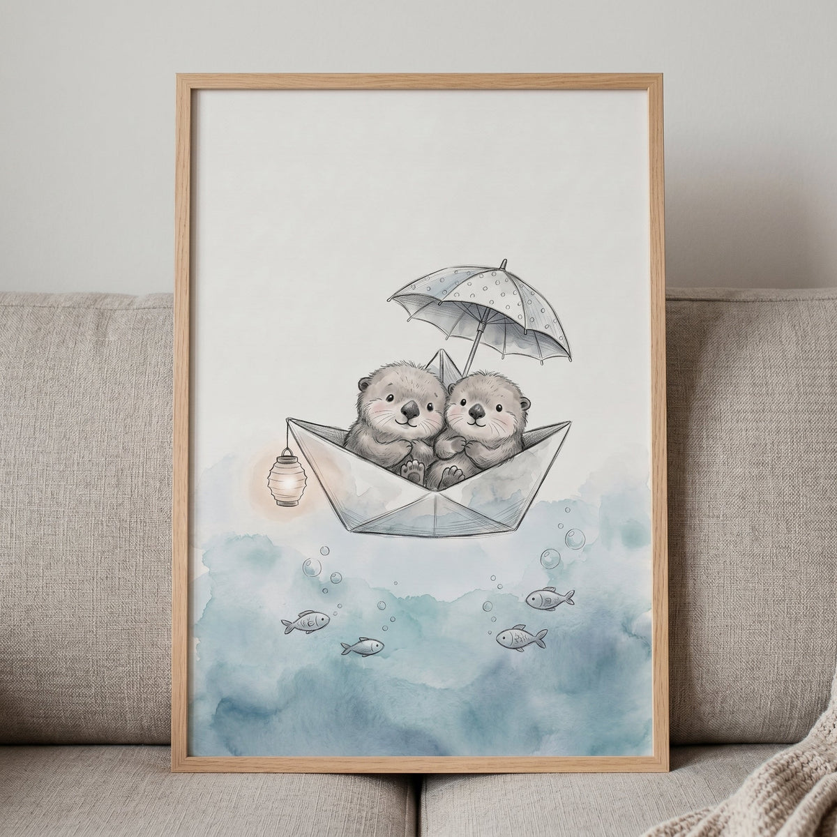 Adorably Cute Otters in Paper Boat Digital Download