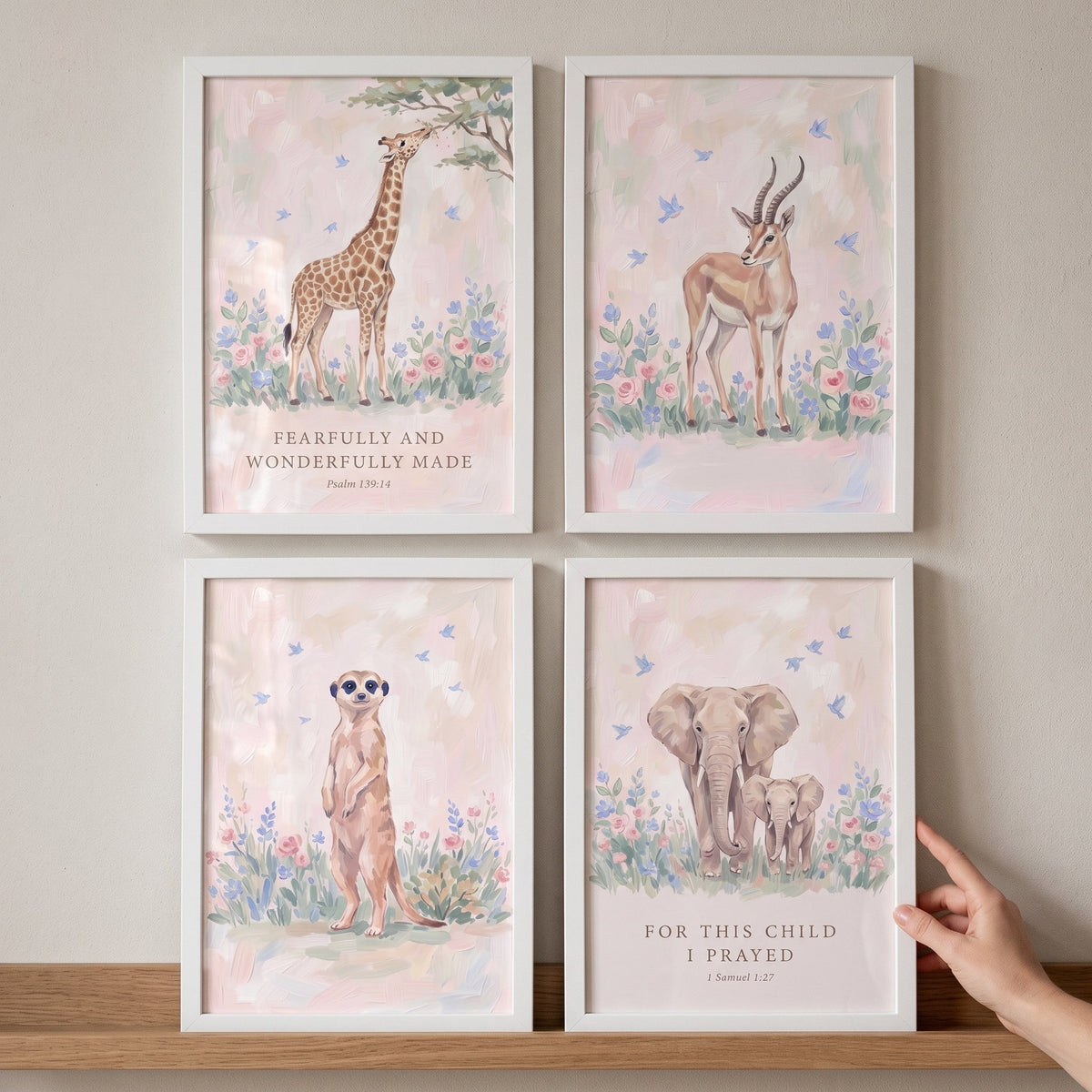 Safari Animals Christian Nursery Digital Art Prints Set