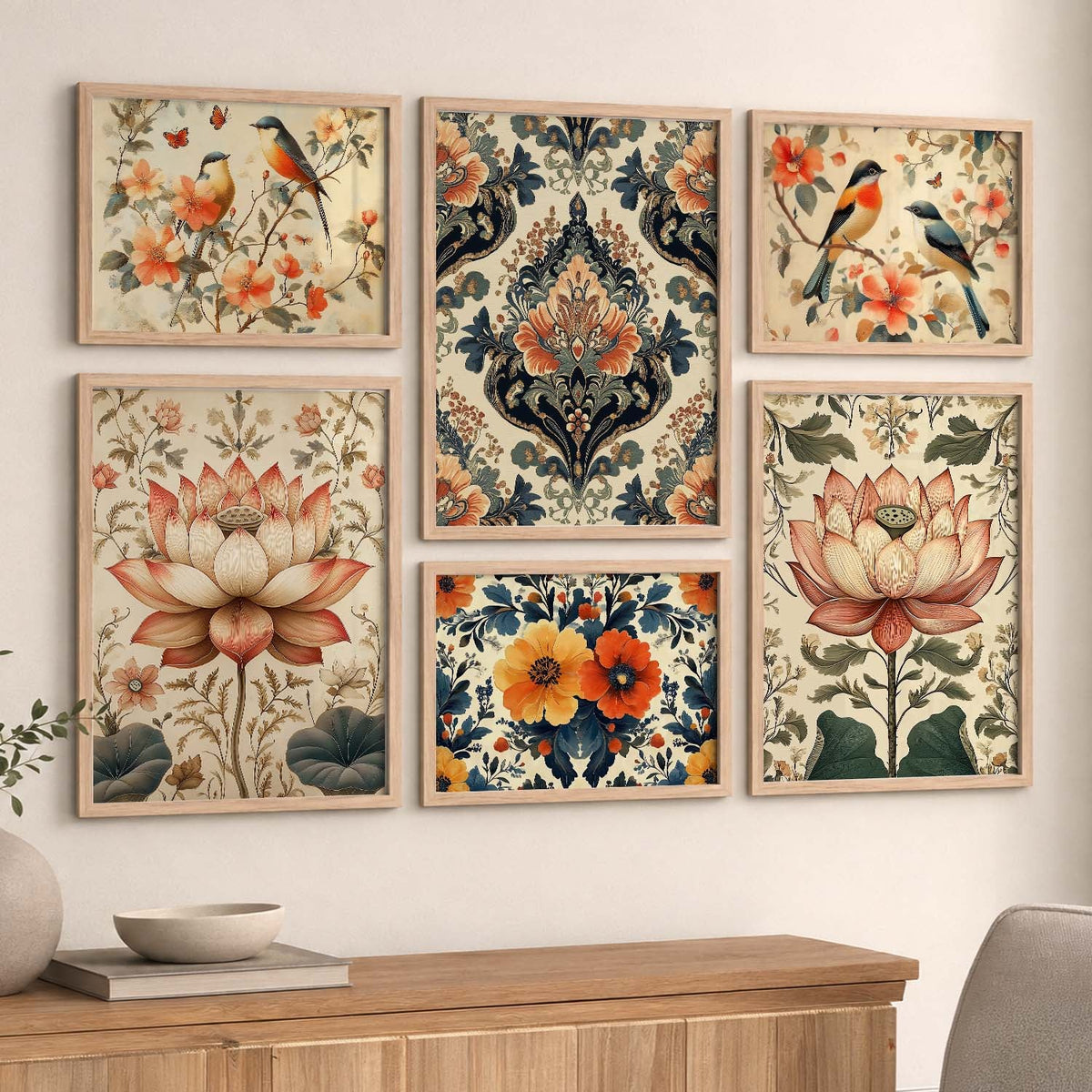 Chic Botanical and Damask Gallery Wall Set