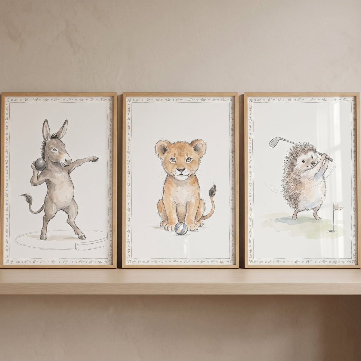 Sporty Safari Animals Watercolor Trio Digital Art