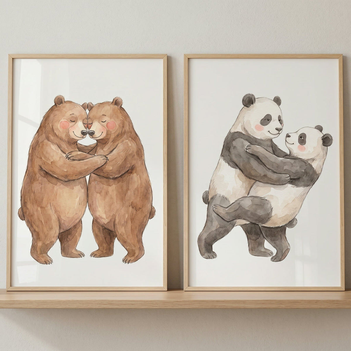Hugging Bears And Pandas Watercolor Digital Art Set