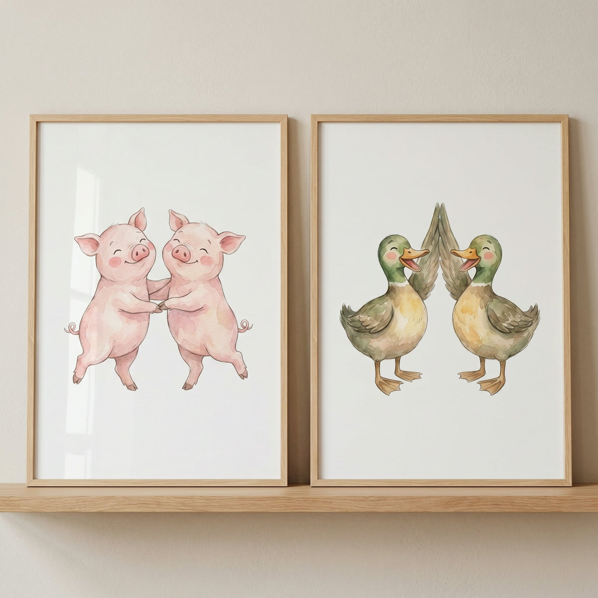 Happy Farm Animals Watercolor Digital Art