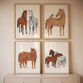 Charming Vintage Horse Family Digital Art Prints Set of Four