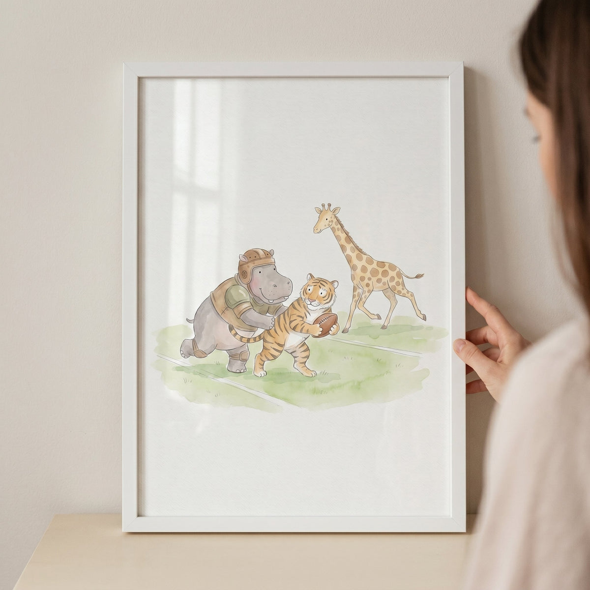 Cute Animal Football Players Watercolor Digital Art
