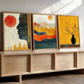 Abstract Boho Landscape and Silhouette Digital Art Triptych