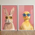 Chic Bunny and Duck Digital Art Duo