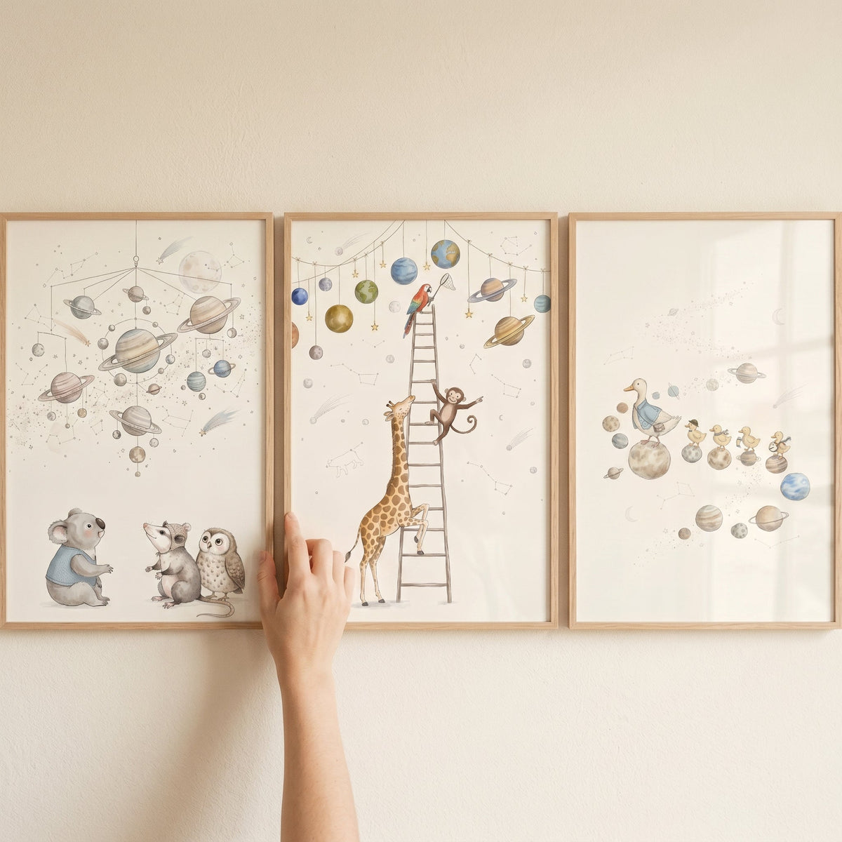 Celestial Animals Nursery Digital Art Triptych