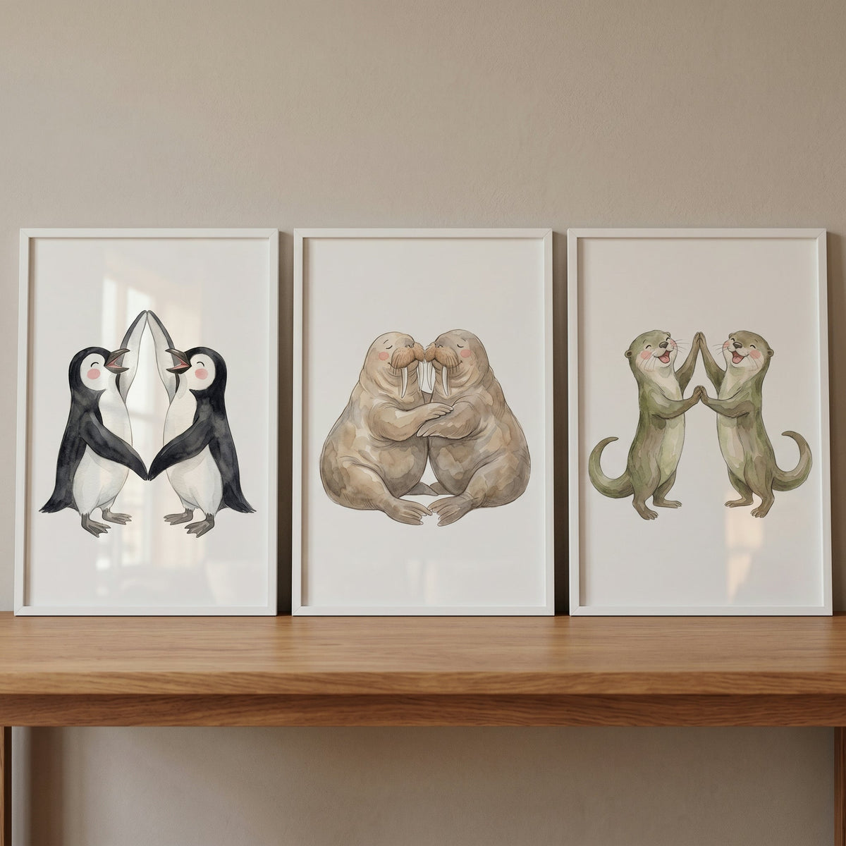Cute Arctic Animals Watercolor Trio Digital Art Set