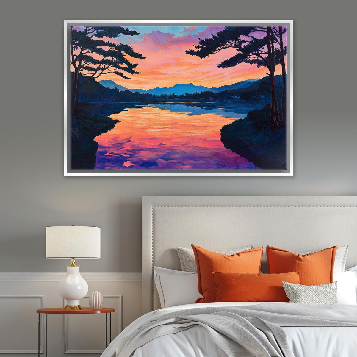 Crimson Twilight Lake Digital Art